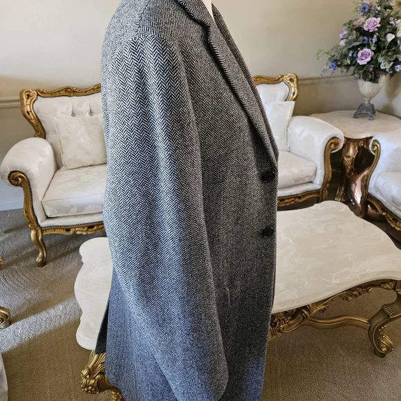 Grey Herringbone Men’s Wool CoatItalian Fabric by Mario Bellucci